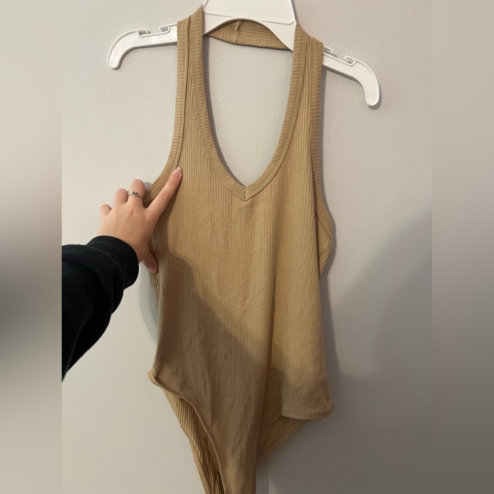 Fashion Nova Tan Sleeveless Fitted Bodysuit